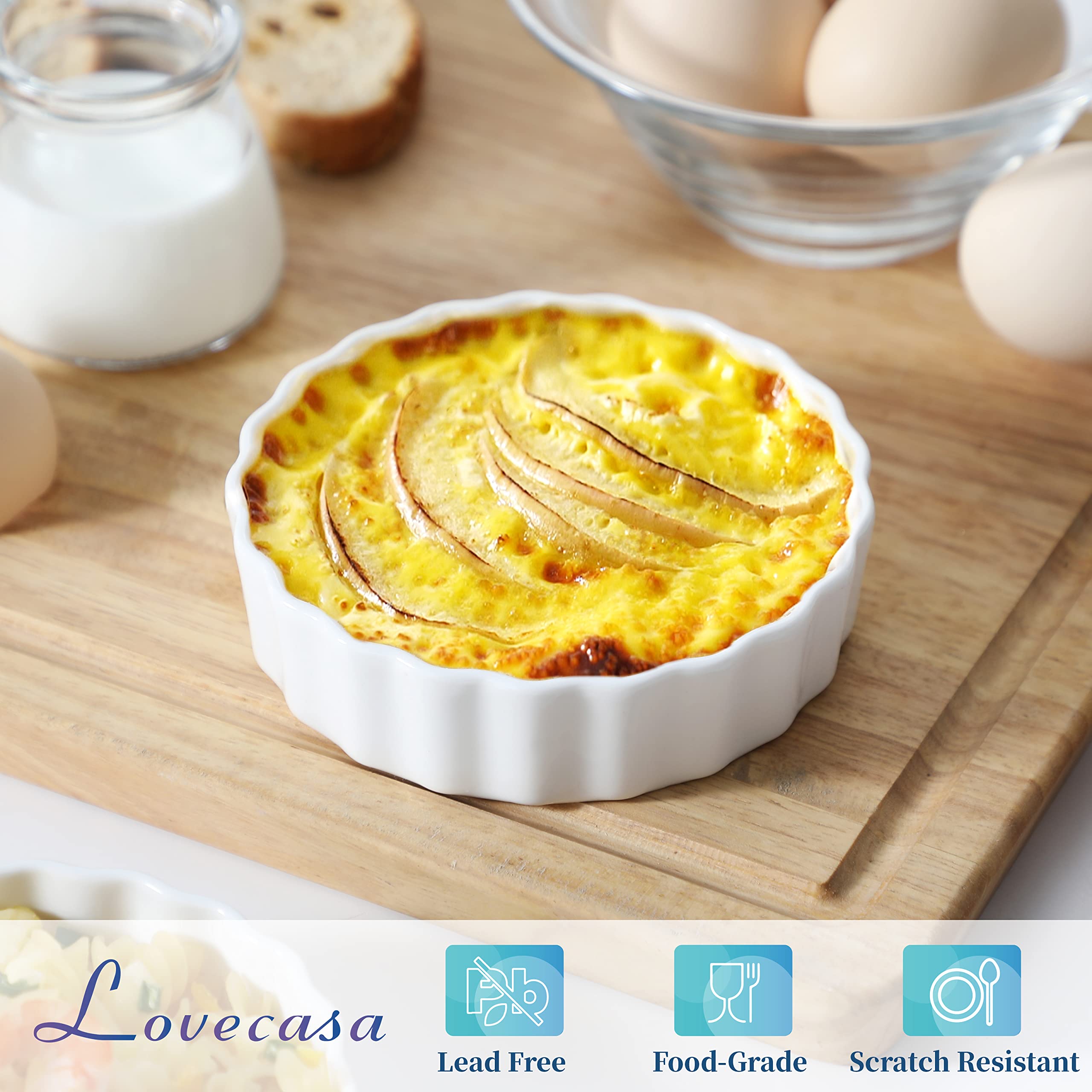 LOVECASA ramekin in oven with caramelized top showing even heat distribution benefit