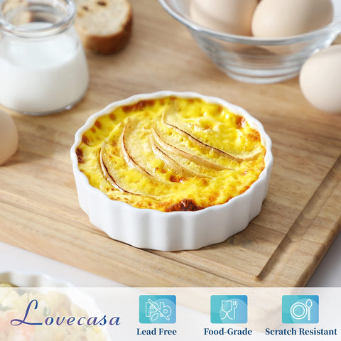 LOVECASA ramekin in oven with caramelized top showing even heat distribution benefit