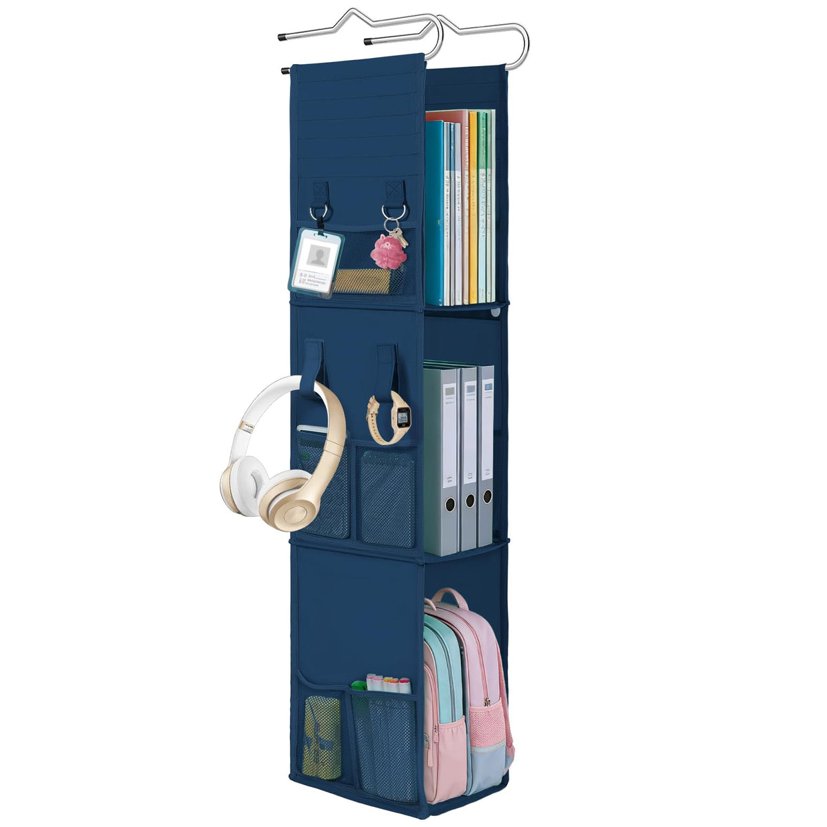 LOVEGRASS front view navy locker organizer showing shelves and pockets for easy sorting