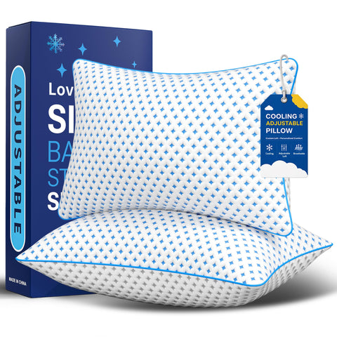 LOVELYREST front packaging of king pillows showing two-pack convenience and quick expansion