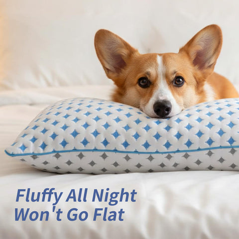 LOVELYREST pillow supporting neck to show firm ergonomic support benefit