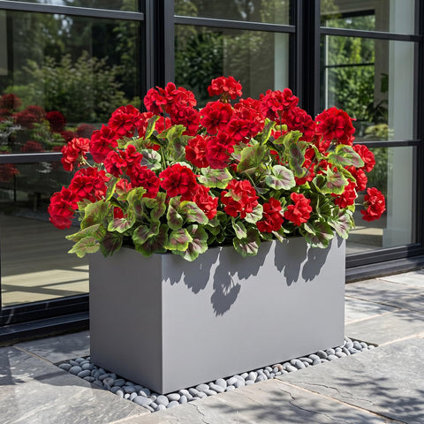 lovemoon geraniums in a glass vase offering instant, maintenance-free centerpiece