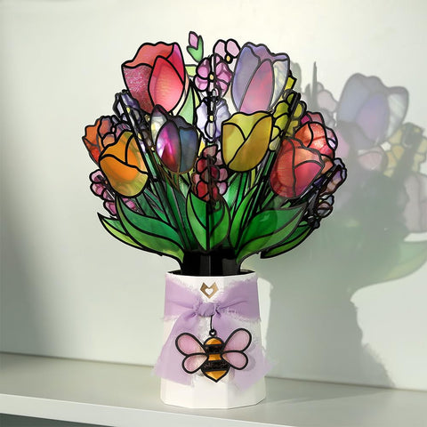 Lovepop white base with lavender ribbon and bee charm for gifting