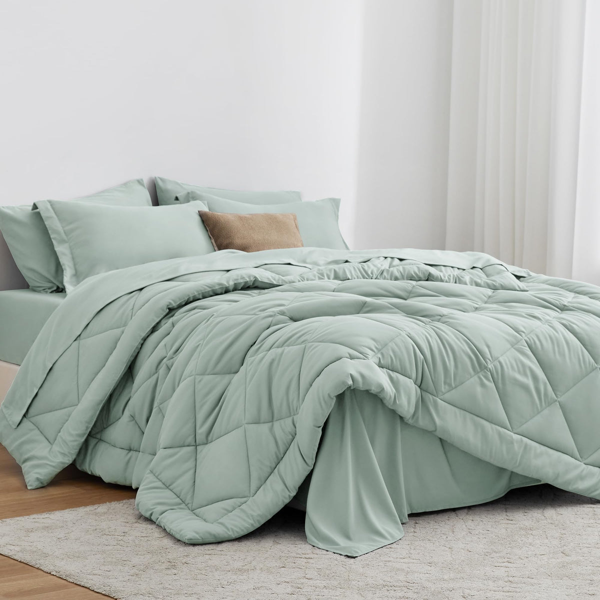 Love's cabin front view of aqua twin comforter set showing coordinated look and softness