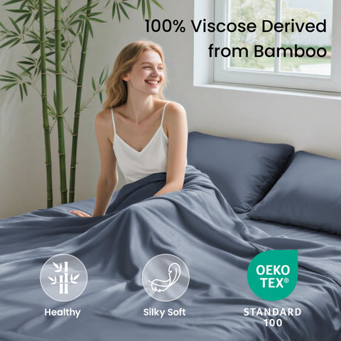 Close-up of Love's cabin bamboo-rayon twill weave, silky texture for cooler sleep