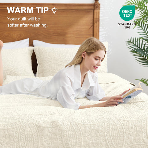 Love's cabin quilt on bed in staged bedroom showing easy styling benefit