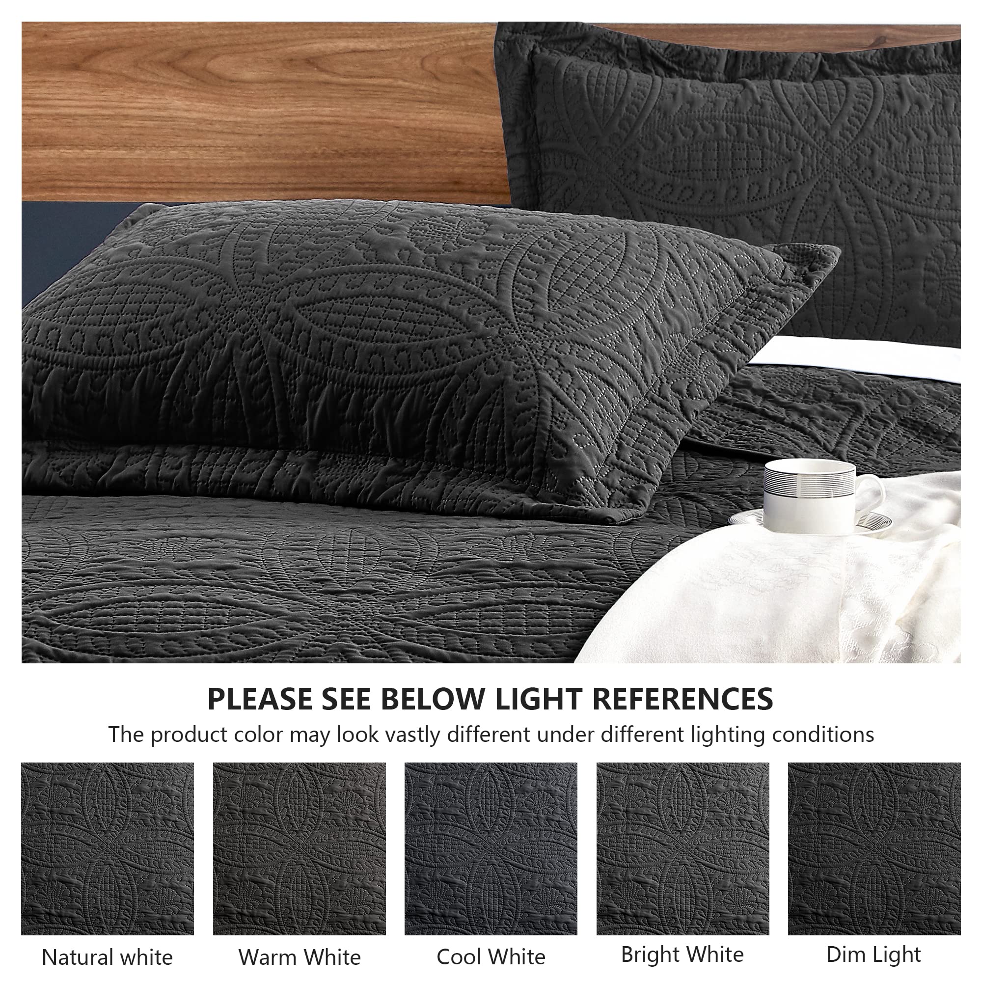 Love's cabin bedroom lifestyle styled to show versatile black bedspread benefit