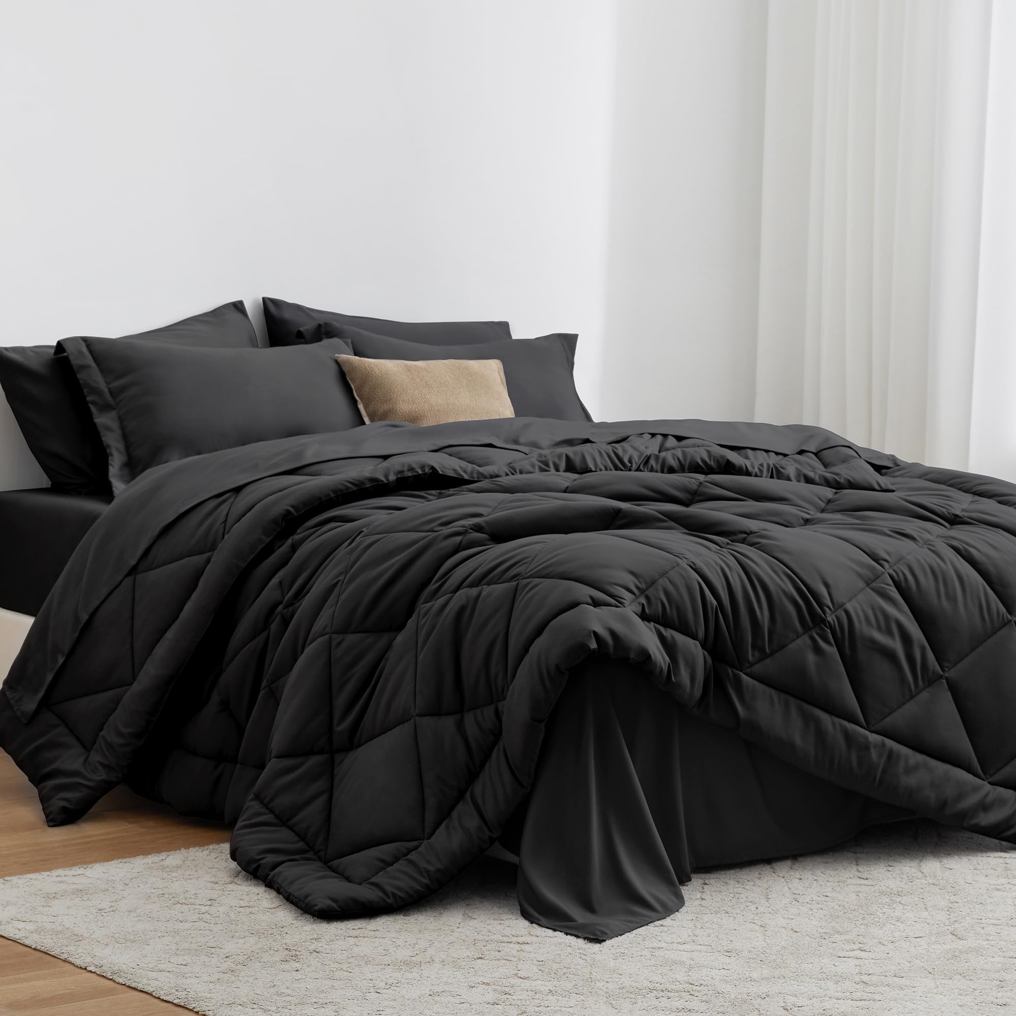 Love's cabin black comforter front view showing sleek coverage and modern look