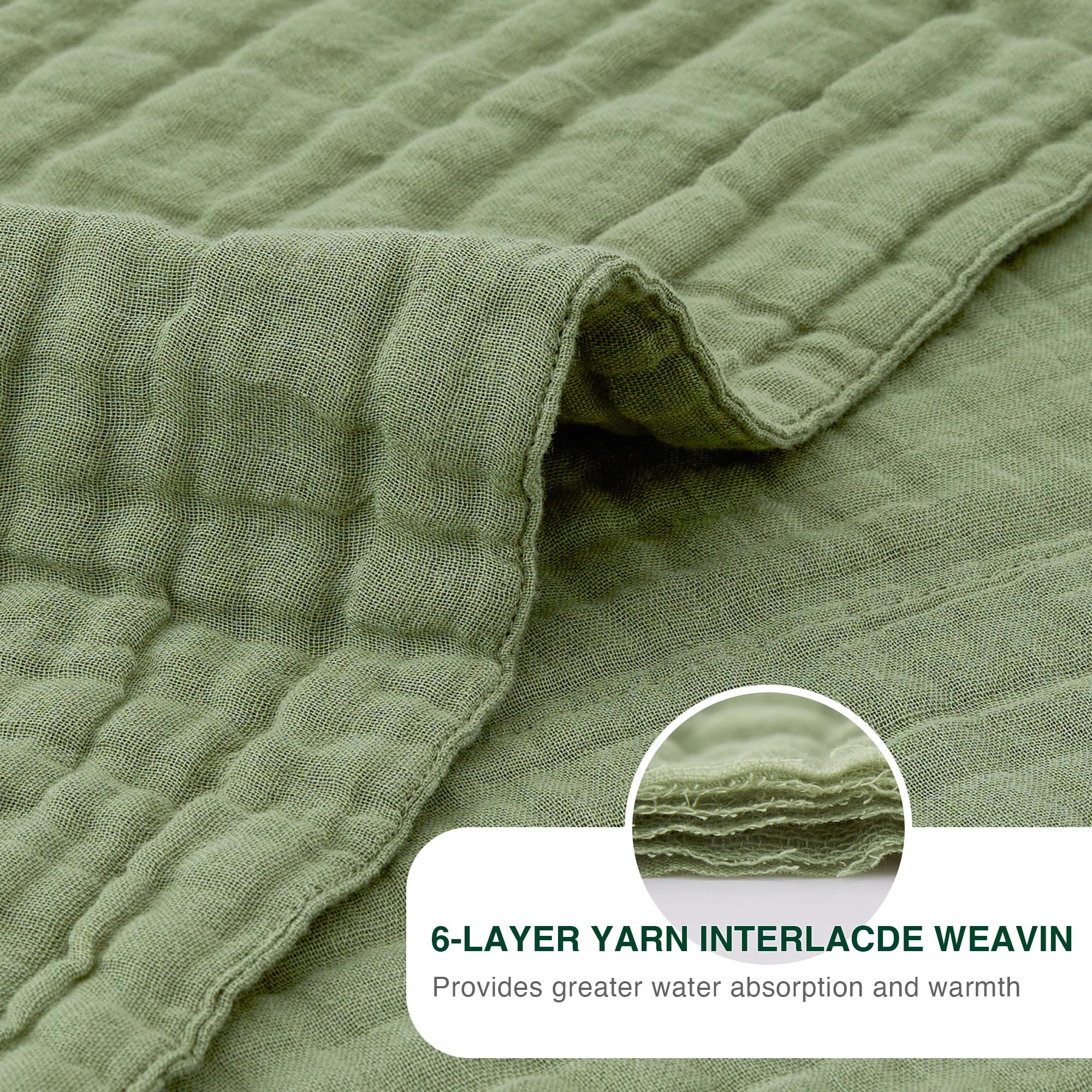 Love's cabin person wrapped in sage blanket for lightweight warmth and comfort