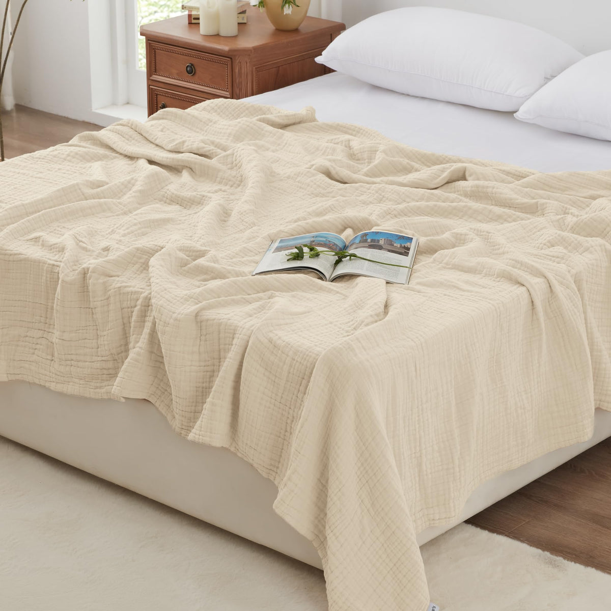 Love's cabin blanket front flat-lay showing full queen size and neutral beige comfort
