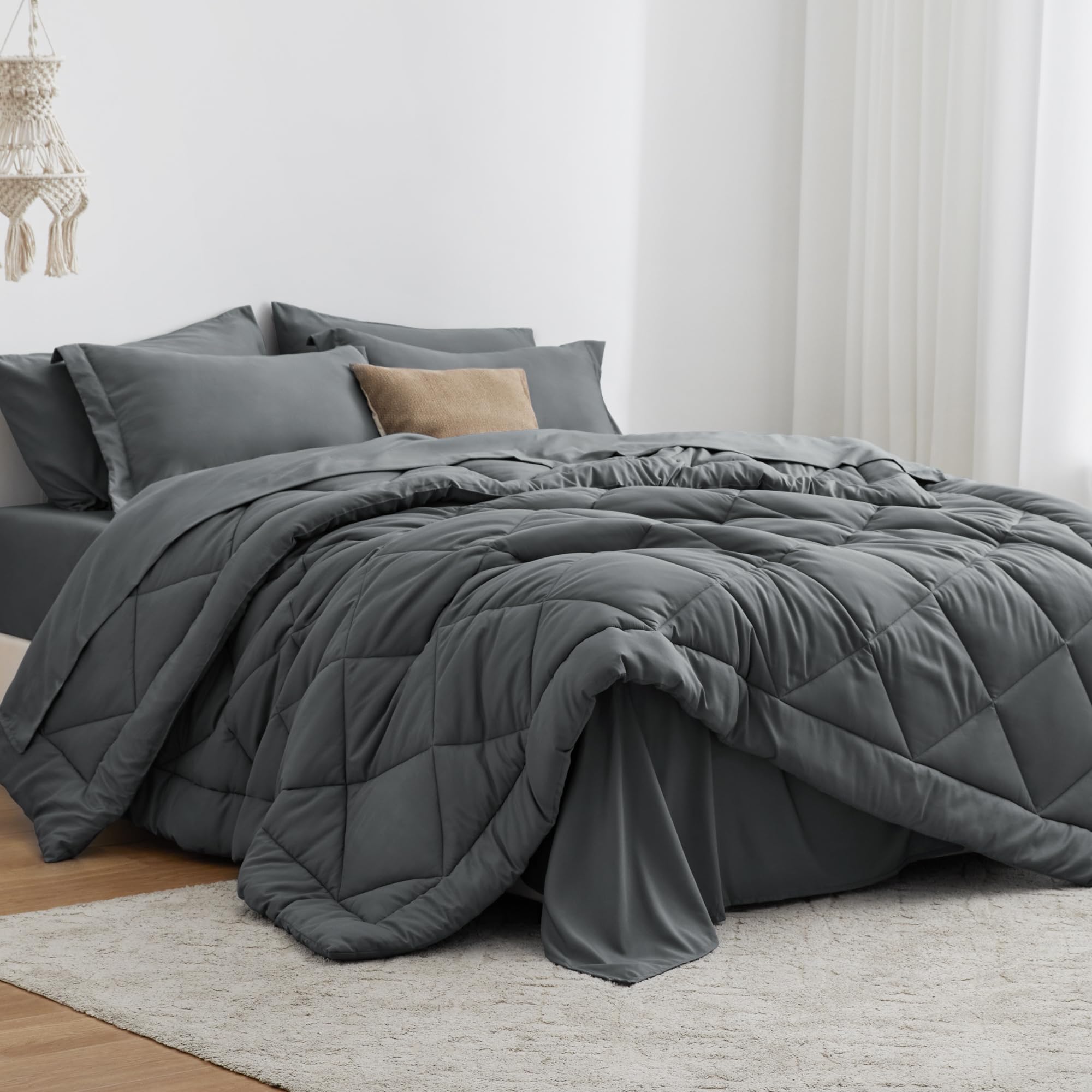 Love's cabin comforter front view showing full dark grey styling and cozy benefit
