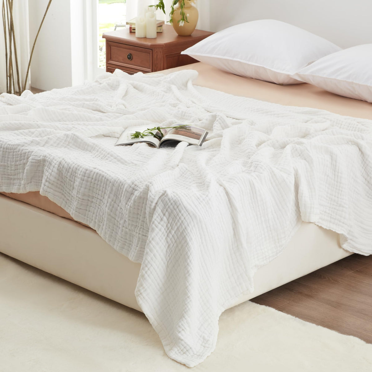 Love's cabin blanket front view showing queen size and neutral color, versatile styling benefit