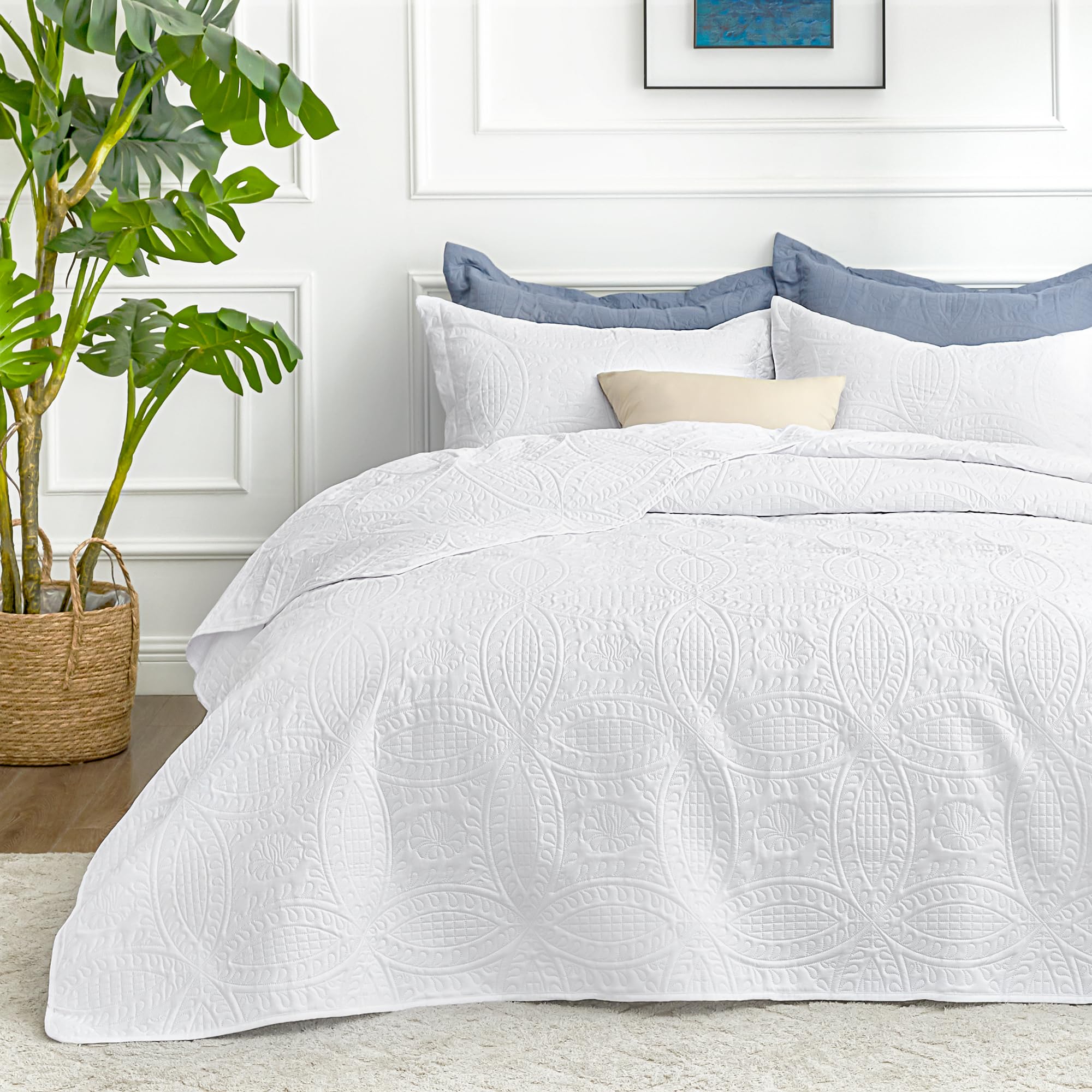 Love's cabin front view oversized King quilt offering polished bed coverage