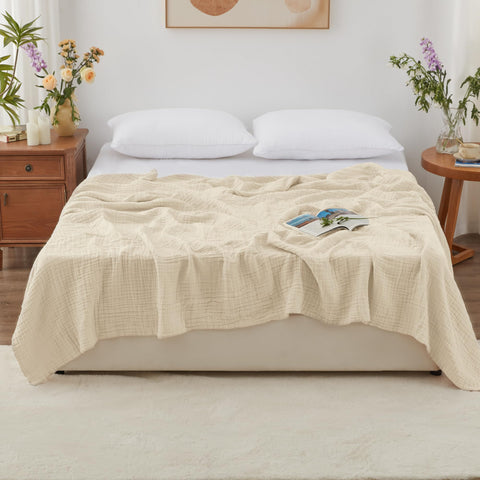Love's cabin muslin texture close-up highlighting breathable six-layer weave and softness
