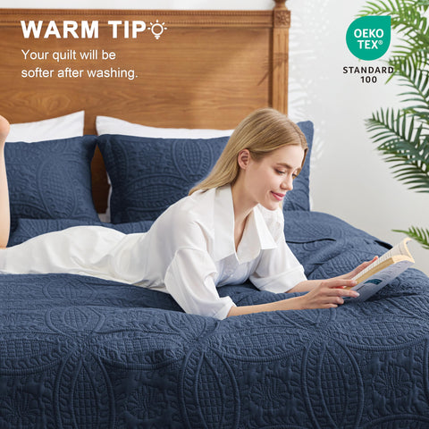 Love's cabin pillow sham detail with neat edges and matching navy tone, coordinates easily