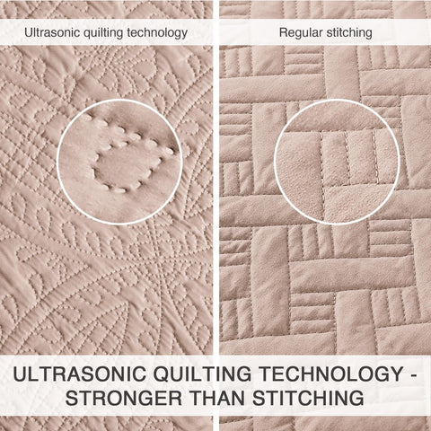 Love's cabin quilt edge construction detail highlighting ultrasonic pressing durability
