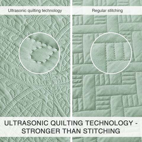 Love's cabin quilt edge detail demonstrating ultrasonic-pressed seam durability
