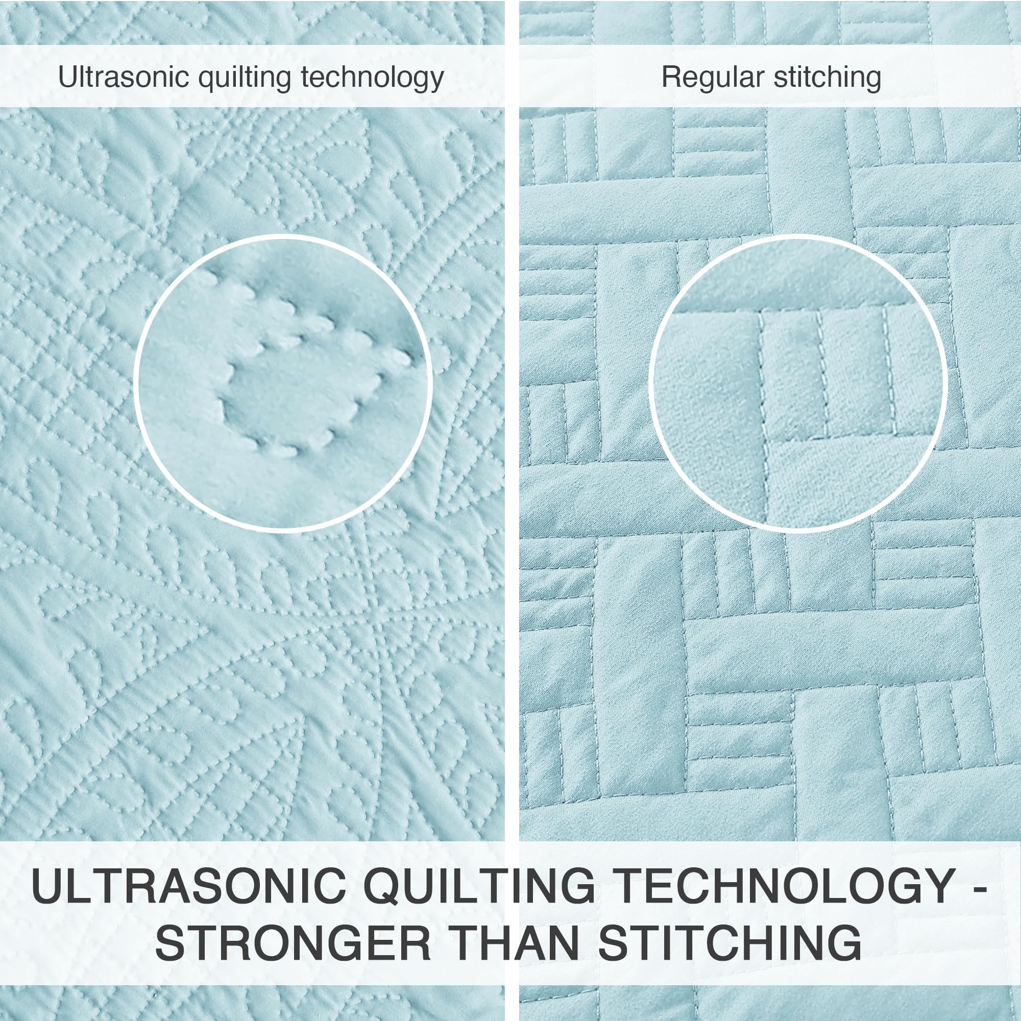 Love's cabin quilt edge detail showing ultrasonic bond and durable finish