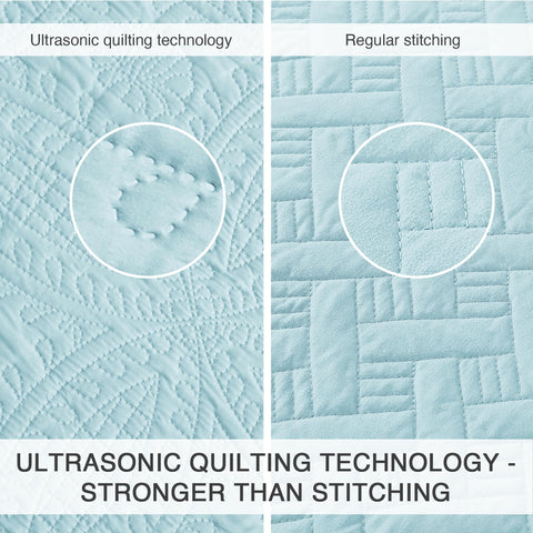 Love's cabin quilt edge detail showing ultrasonic bond and durable finish