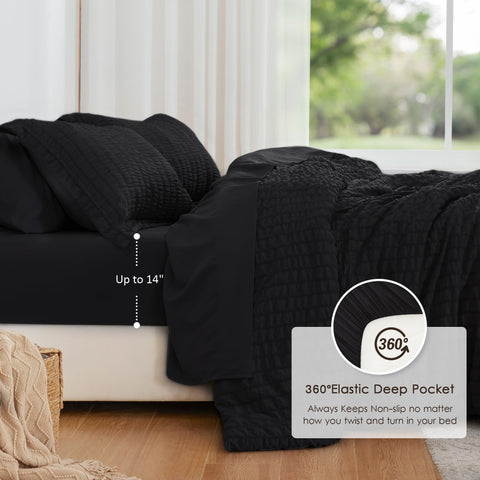 Love's cabin fitted sheet and pillowcase detail showing deep pocket and coordinated finish benefit