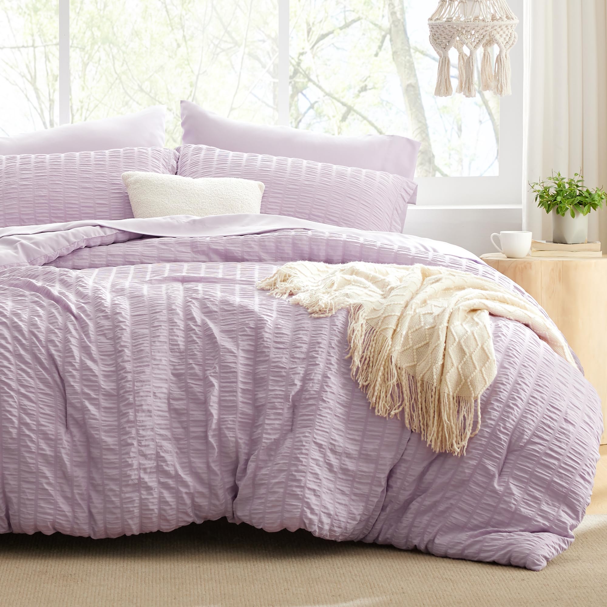 Love's cabin front view of lavender twin set shows complete coordinated bedding