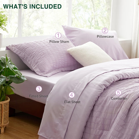 Love's cabin styled bedroom scene conveying calming lavender ambiance
