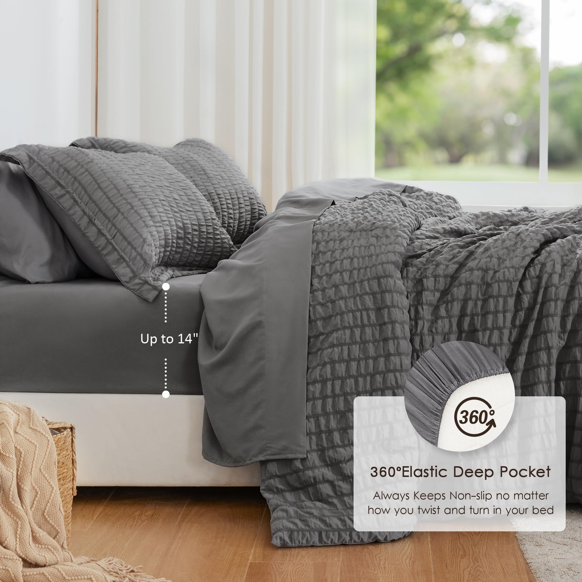 Love's cabin comforter on queen bed showing dark grey elegance and cozy appeal