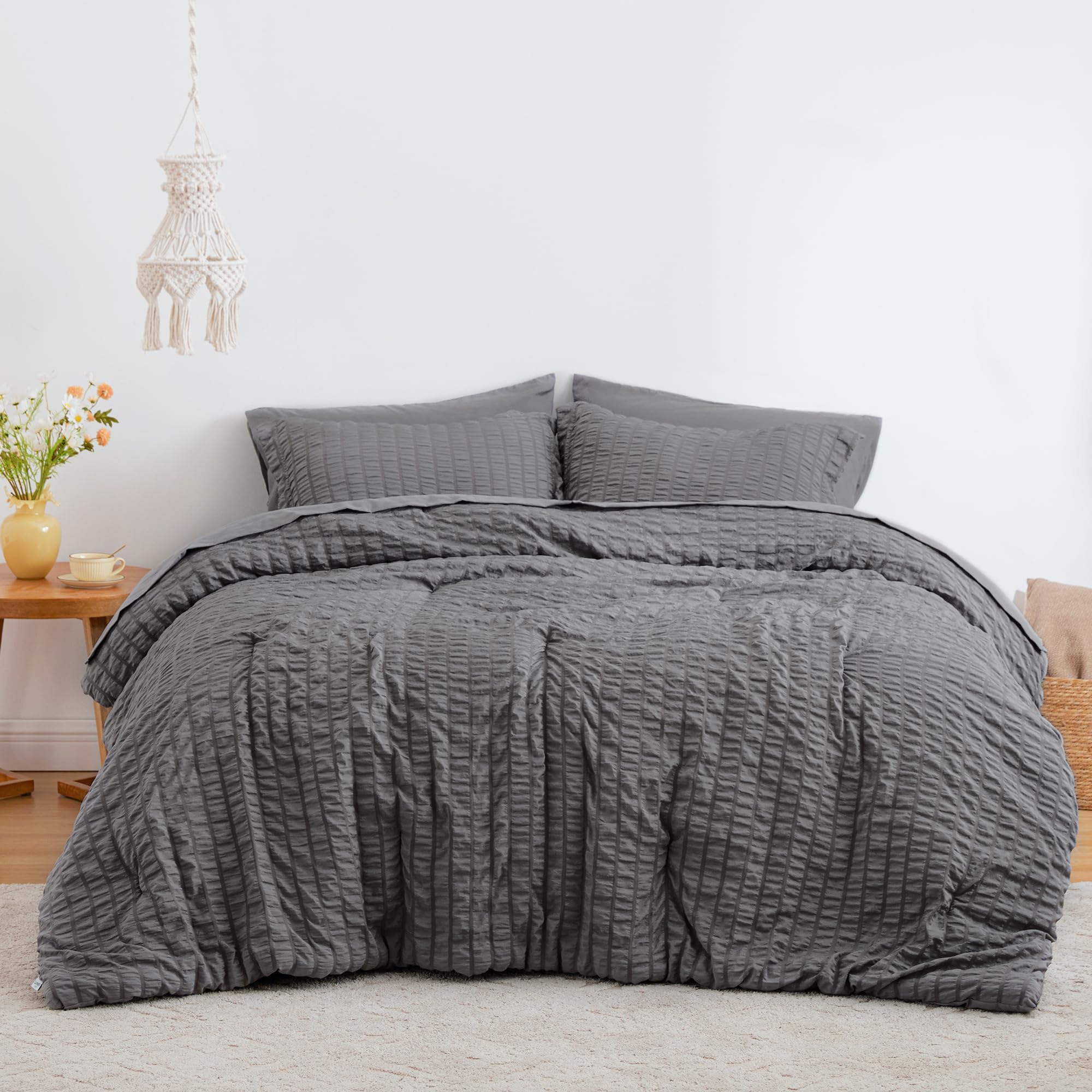 Love's cabin seersucker fabric close-up highlighting textured pleats for breathable comfort