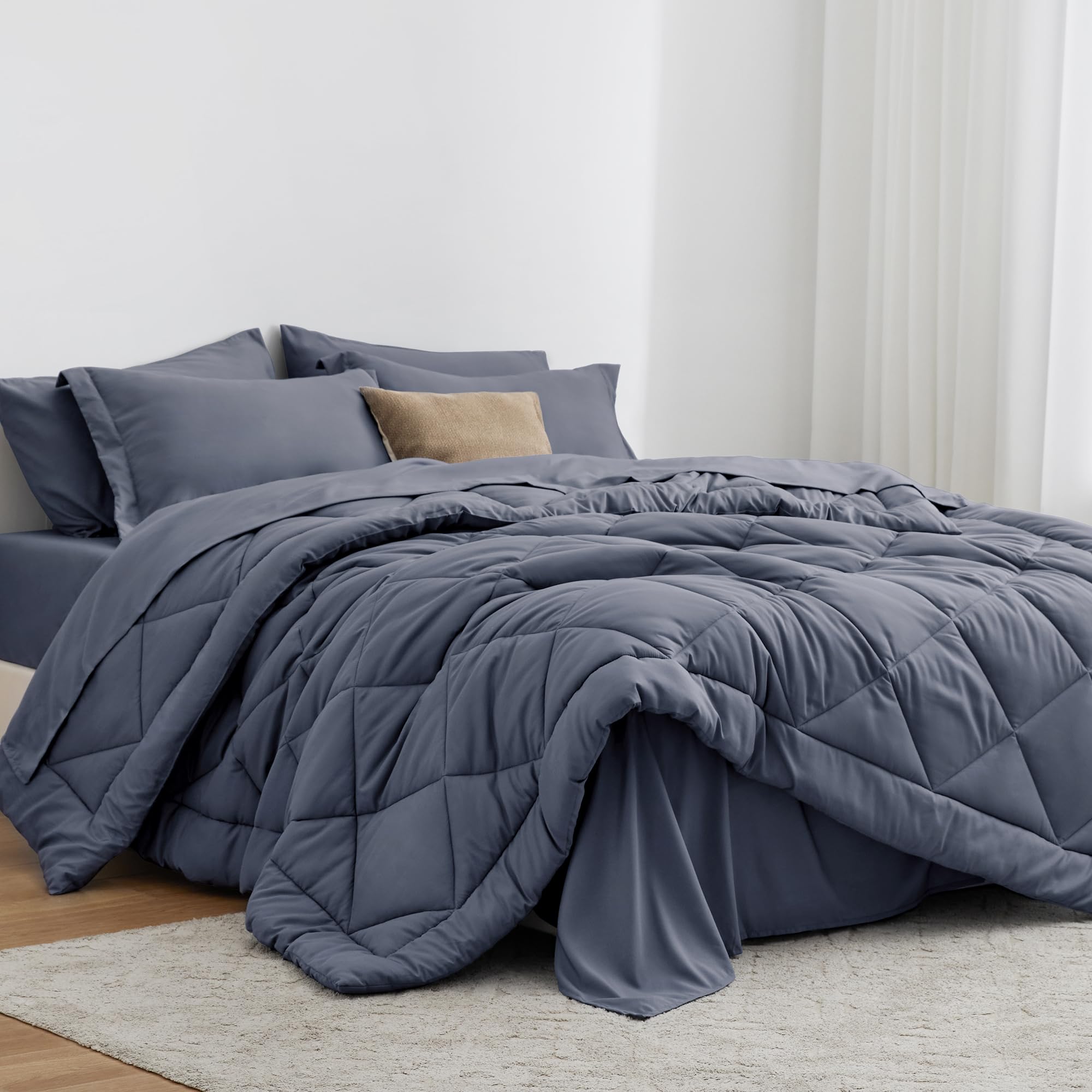 Love's cabin comforter front view showing navy blue color and tidy finish for a polished bed