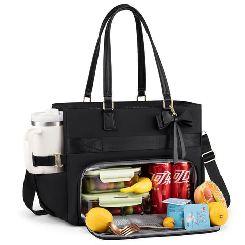 LOVEVOOK front view of quilted tote shows organized exterior pockets