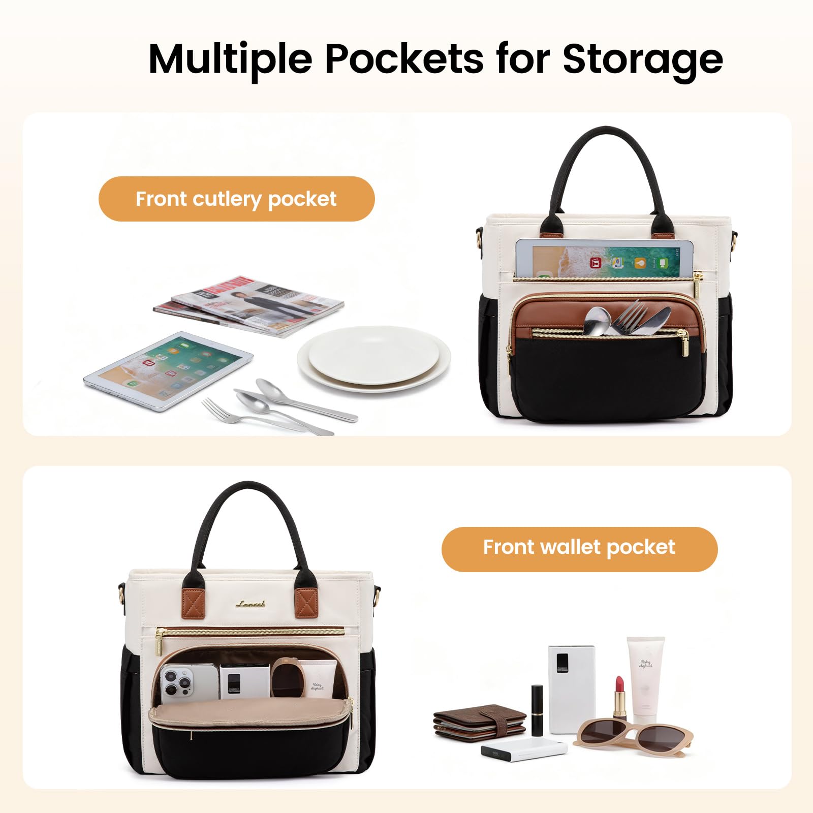 LOVEVOOK reinforced handle and zinc-alloy zipper detail for comfortable durable carry