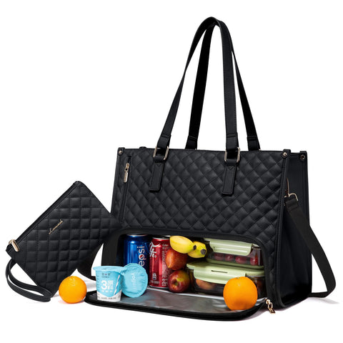 LOVEVOOK quilted tote front view showing professional styling and roomy carry