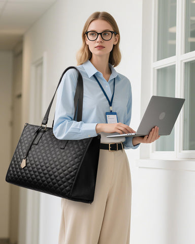 LOVEVOOK bag next to a 15.6-inch laptop showing fit and scale advantages