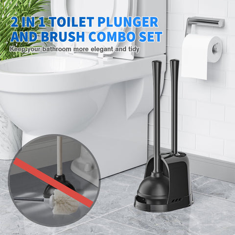 LOVLOY plunger next to toilet illustrating compact size and fit