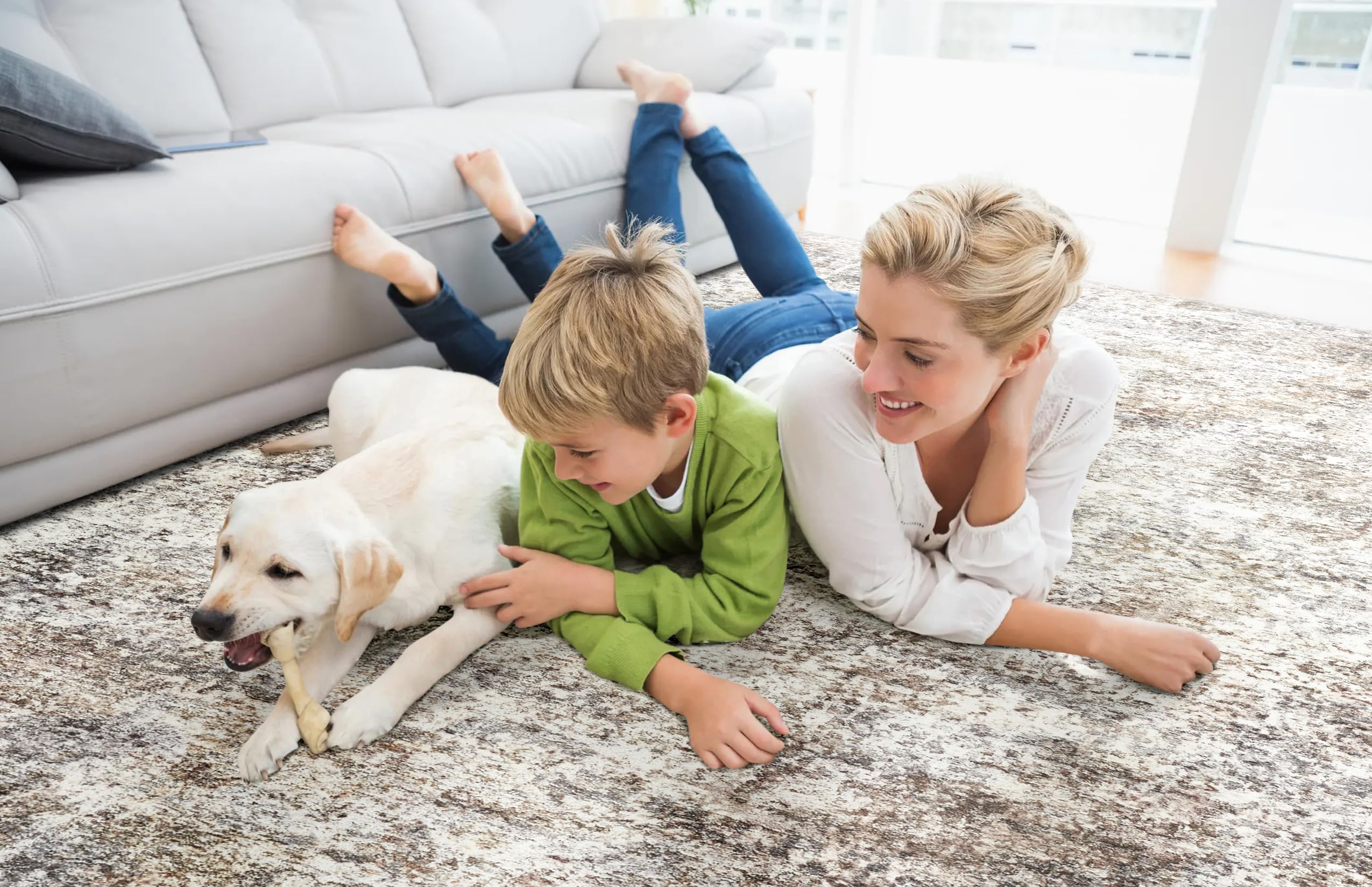 LOVORAL rug placed beside bed showing scale benefit: adds warmth to bedroom