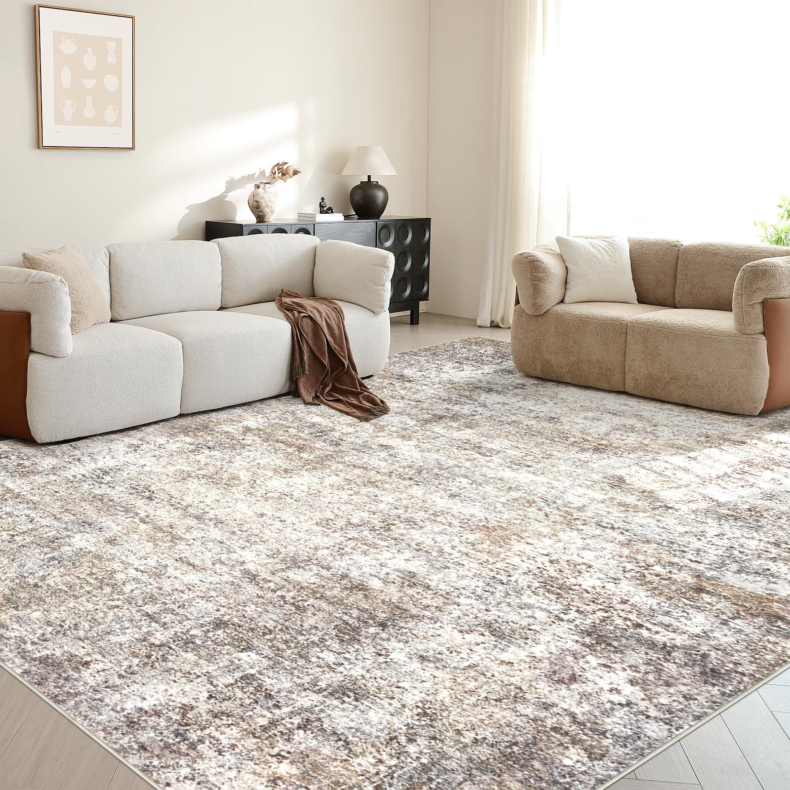 LOVORAL rug next to sofa and chair for size comparison benefit: shows accurate proportions