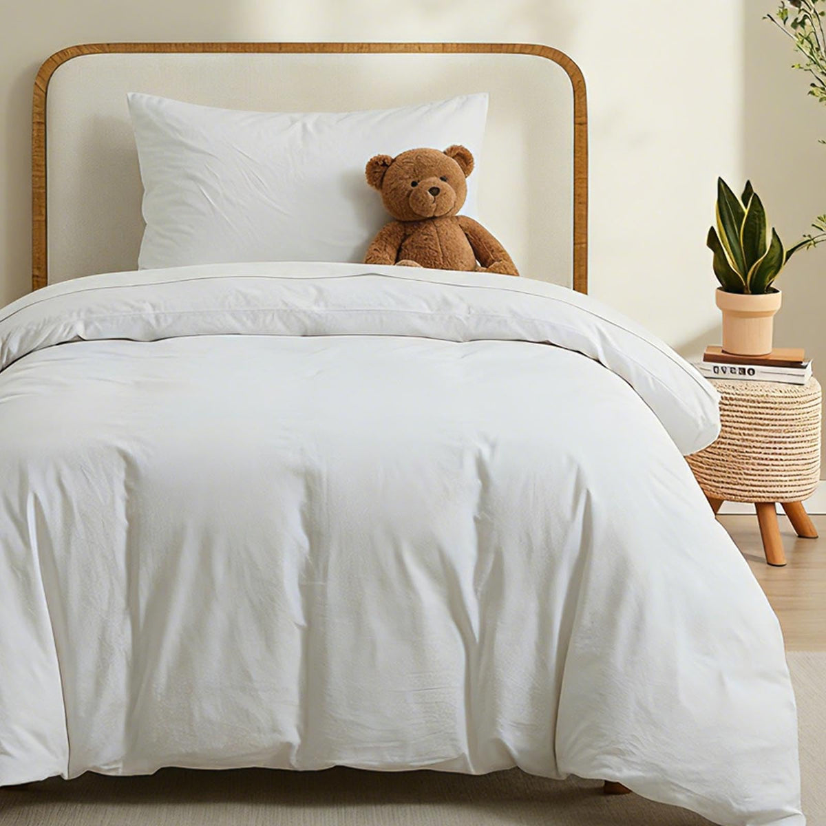 LOVQUE front view of twin duvet cover showing neat fit and crisp white look for tidy beds