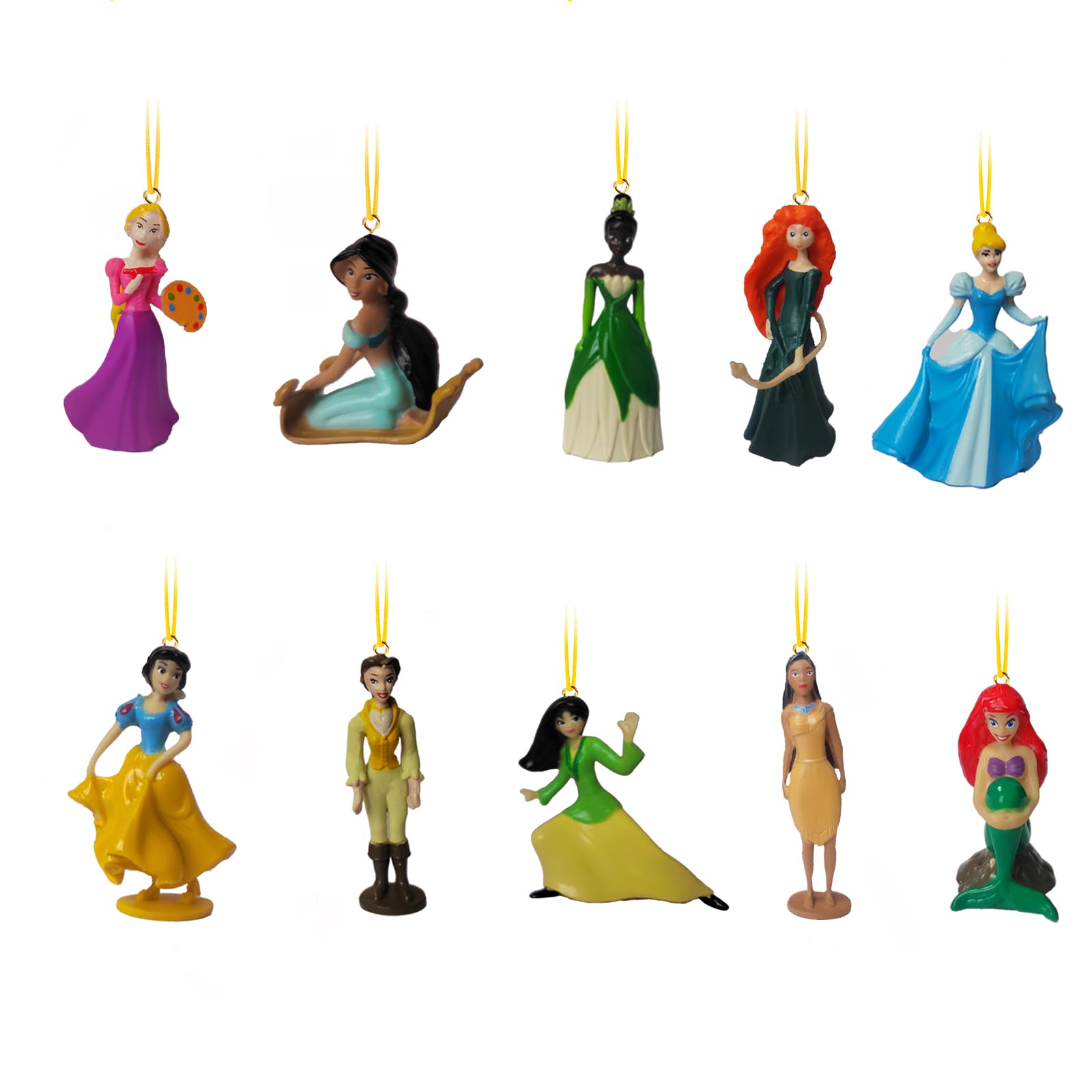 LOVUFYSI front view of 10-piece princess ornament pack shows colorful set and strings