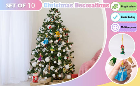 LOVUFYSI mantel and tree display showing ornaments creating a whimsical holiday scene