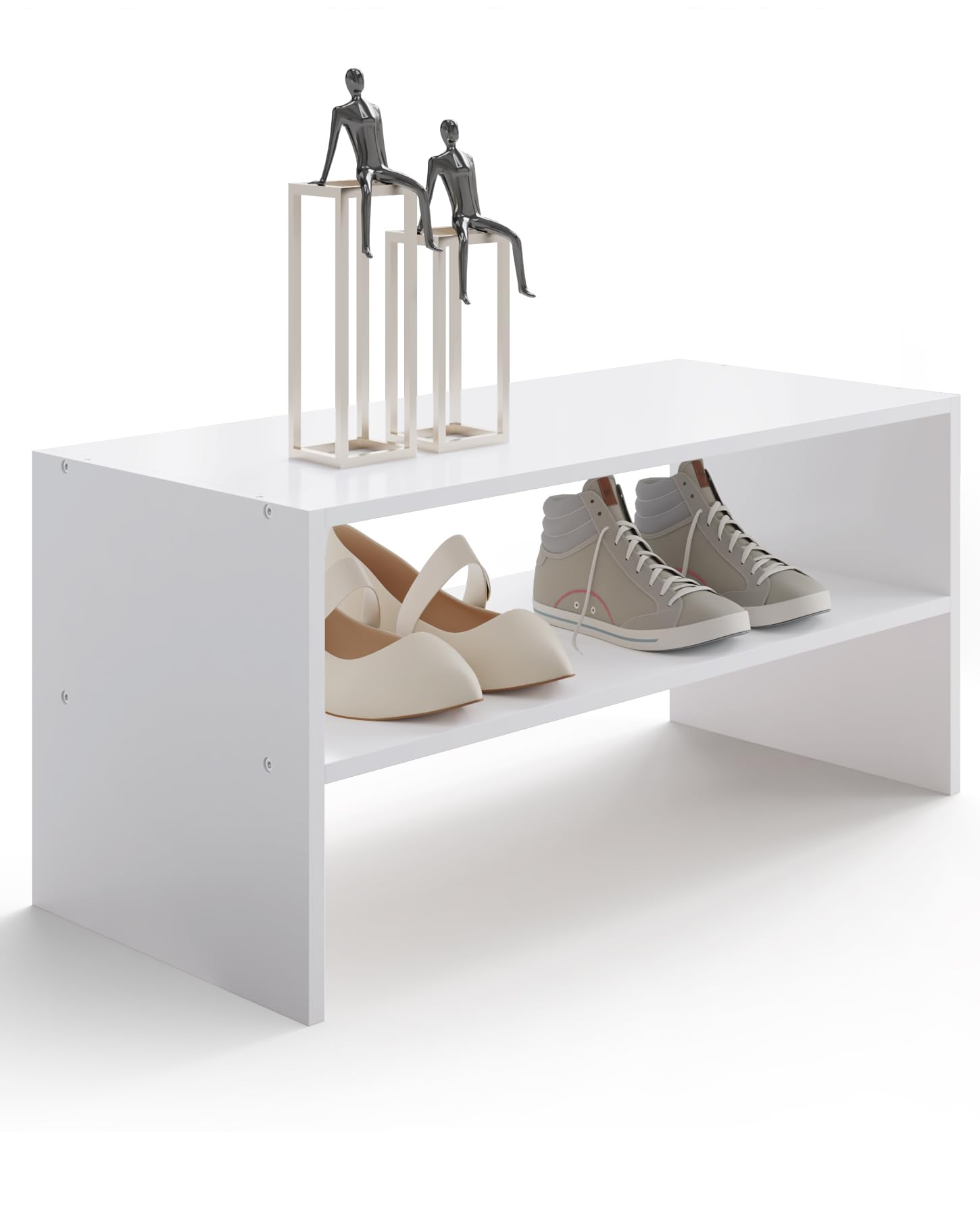 LOWOSA front view of two-tier rack neatly storing shoes for tidy entryways