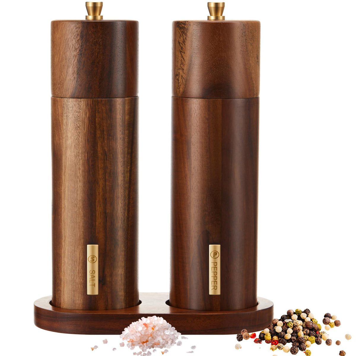 LOYIM front view of acacia mill set showing elegant design and easy grip