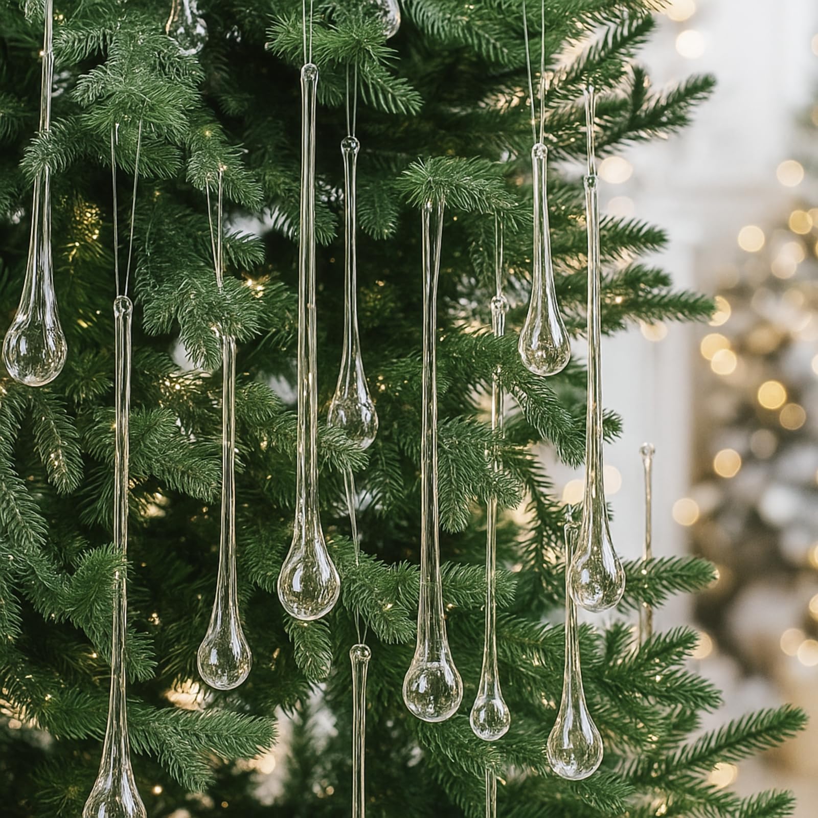 LOYIM front view of clear teardrop ornaments showing elegant sparkle