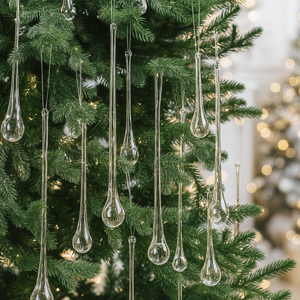 LOYIM front view of clear teardrop ornaments showing elegant sparkle