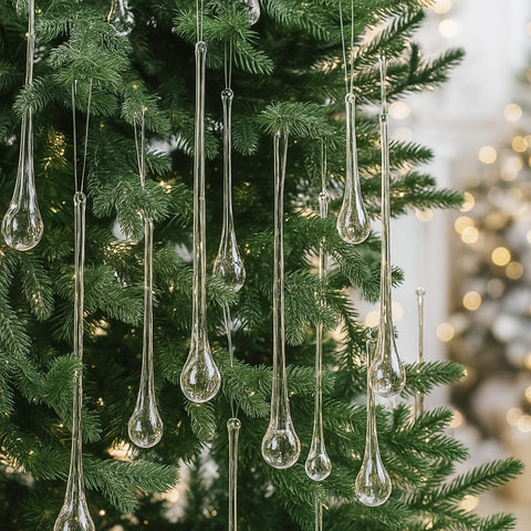 LOYIM front view of clear teardrop ornaments showing elegant sparkle