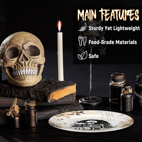 LOYIM tabletop scene with plates styled for Halloween gathering and ambiance