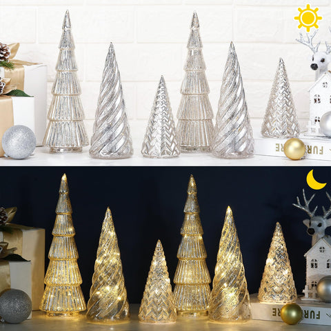 LOYIM trees on mantel for size comparison showing compact placement advantage