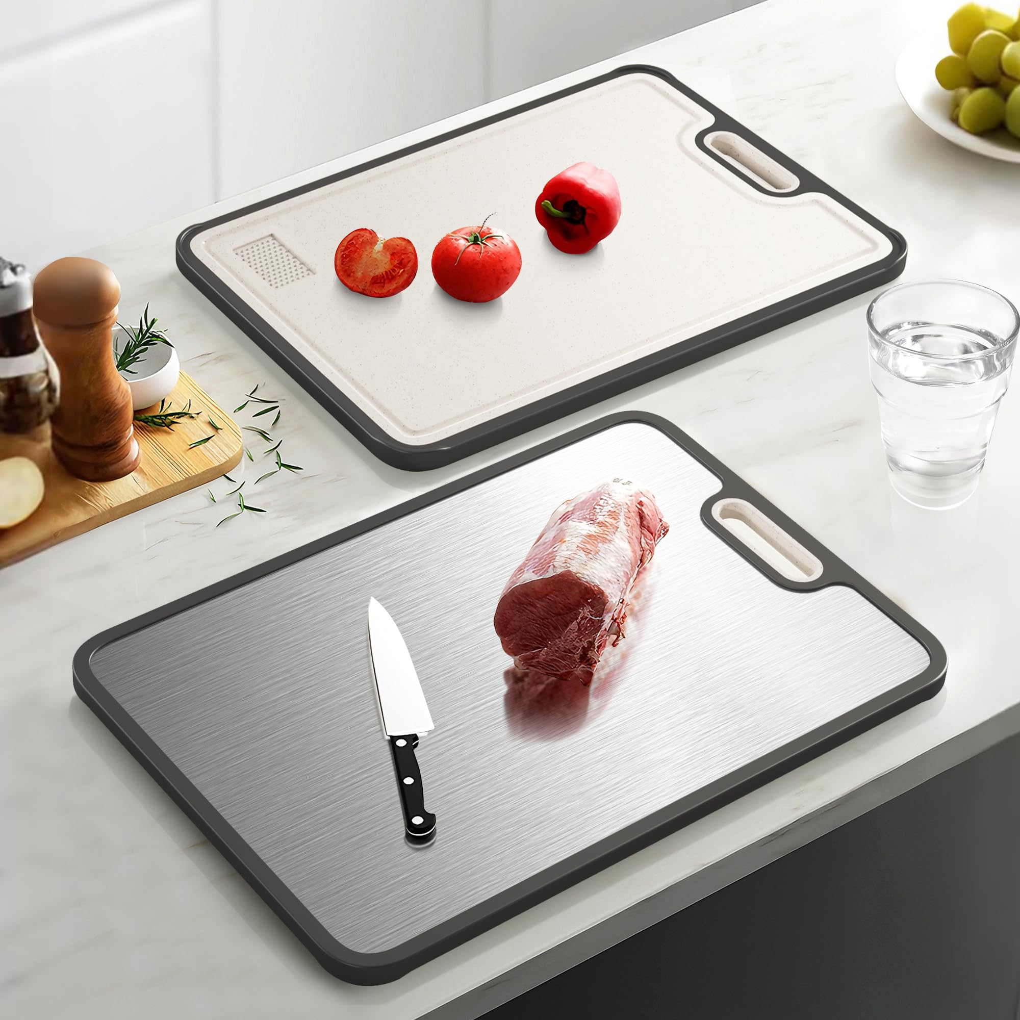 Lozovin close-up of titanium surface highlighting durable, hygienic cutting benefit