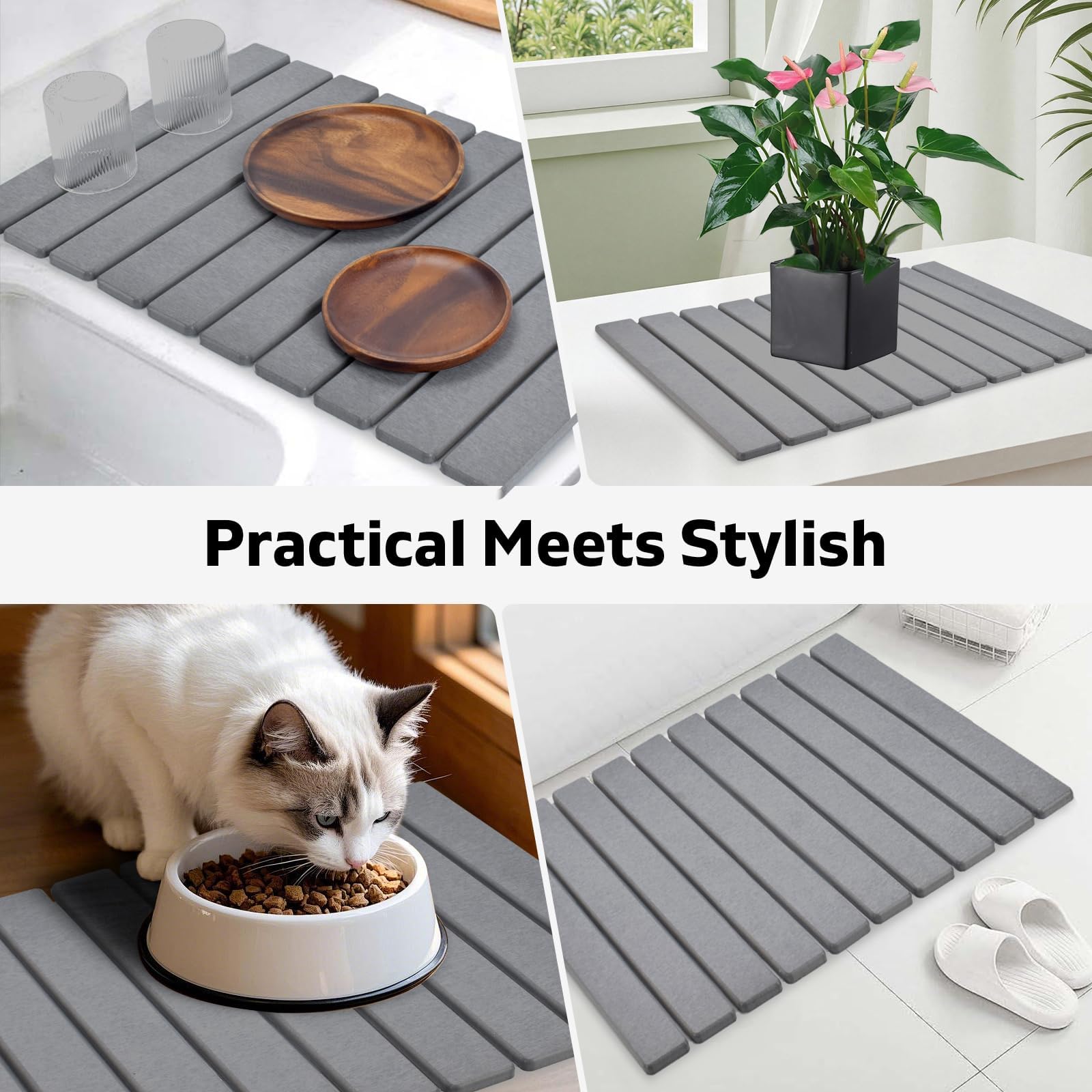 Lprmnnc lifestyle kitchen scene with mat, enhances countertop appearance