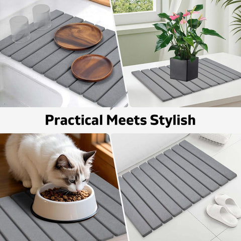 Lprmnnc lifestyle kitchen scene with mat, enhances countertop appearance