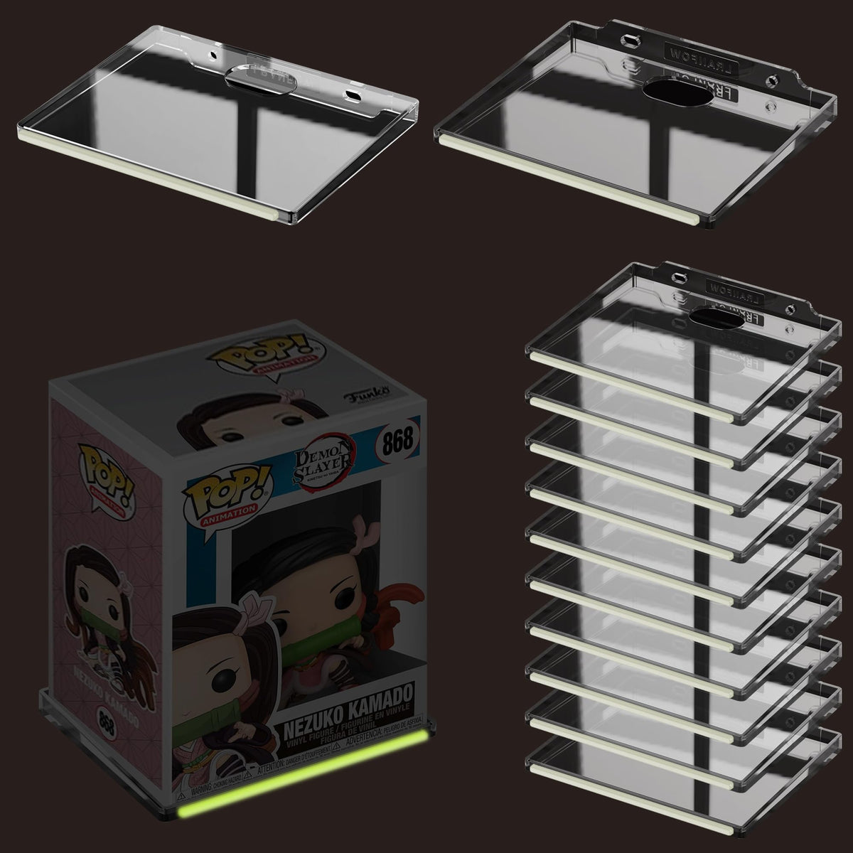 LRANFOW front view of 12-pack shelves showing clean modern display benefit